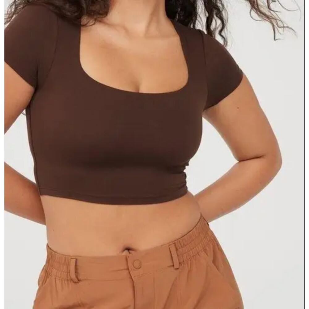 OFFLINE Aerie Real Me Square Neck Crop Top Tee - Dark Maple - M